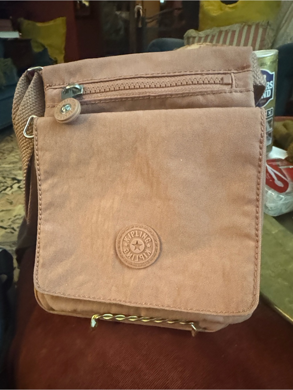 Kipling Brown Canvas Messenger Crossbody Bag